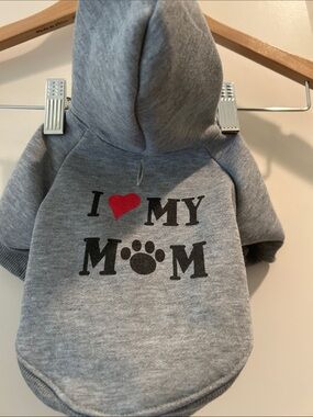 Unbranded Gray Pet Dog Hoodie with "I ♥ My Mom" Print size XS